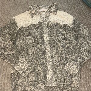 Mango Black and Cream Paisley Blouse